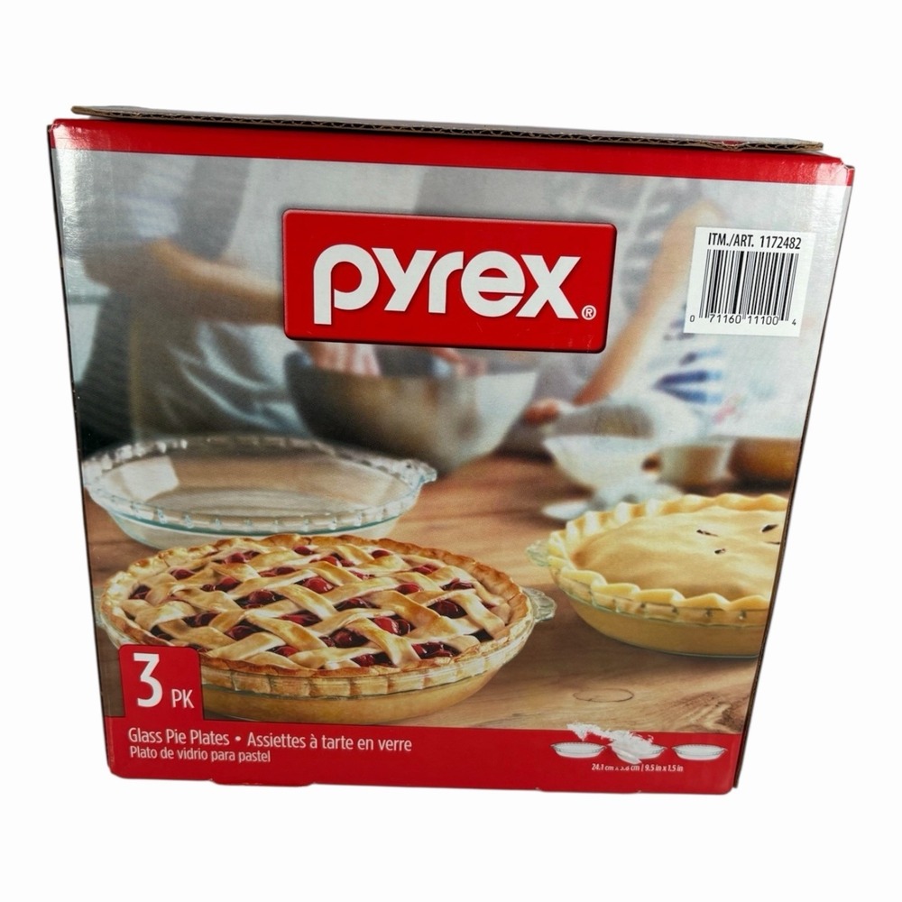 Pyrex Pie Plates 3 pk Glass Pie Plates 9.5 x 1.5 inches Freezer Oven Safe